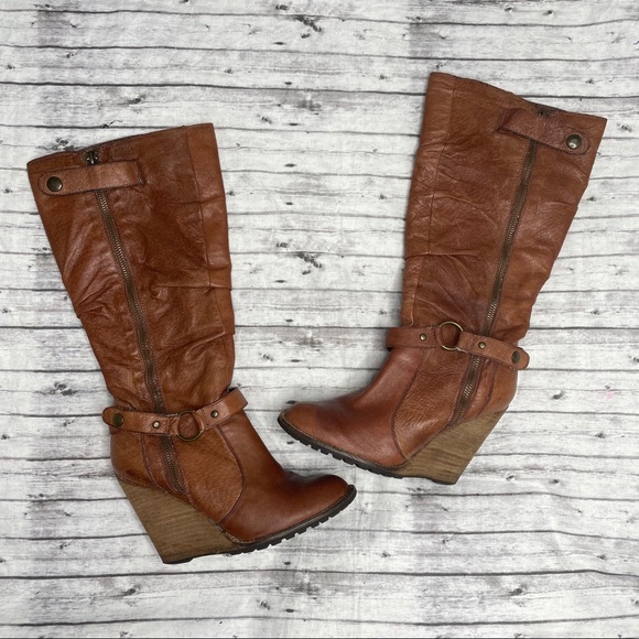 Bakers Shoes Bakers Brown Leather Knee High Wedge Boots Poshmark